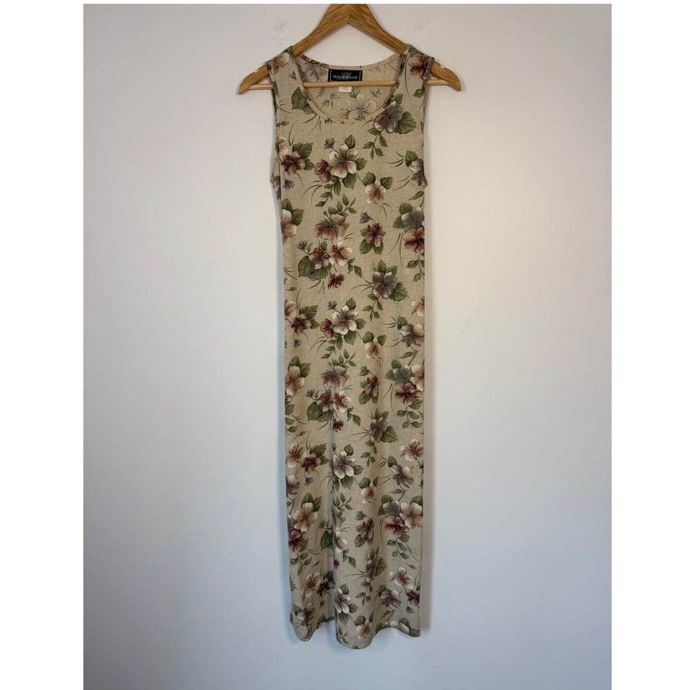 Cottagecore Molly Malloy Women 10 Maxi Dress Beige Floral Linen Blend PM204279M‎